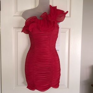 Ruffled coral cocktail dress
